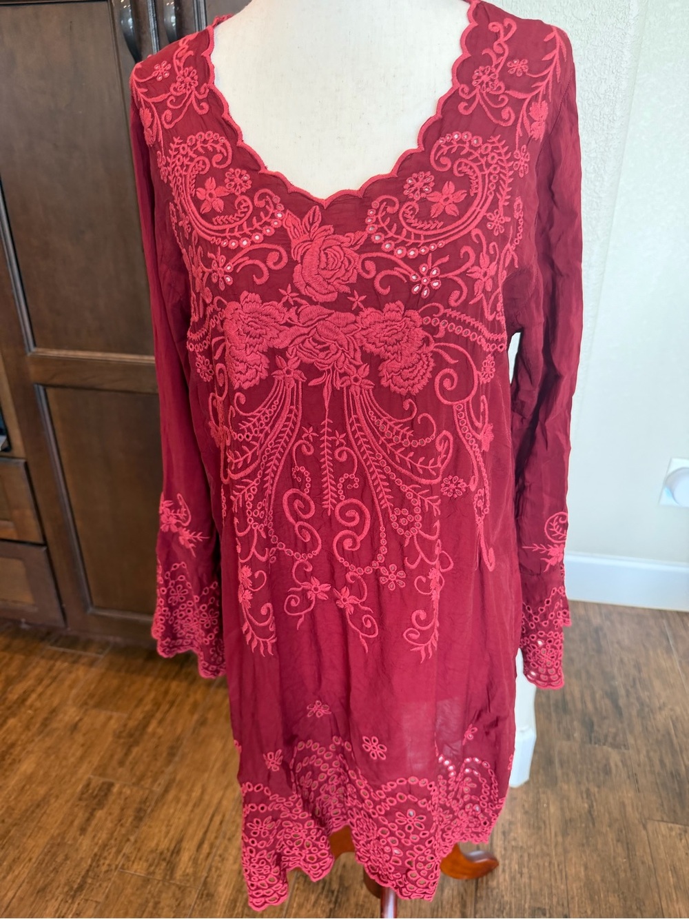 Johnny Was Robin Tunic Dress  Embroidered Lace Silk Small boho